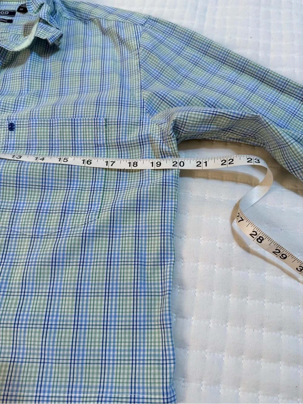 Upcycled Men's Izod Ruffled Collar Button-Up Shirt in Light Blue Plaid - Picture 5 of 8